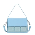 Light blue chic box bag featuring sequin texture and fashion lettering for women - Blue