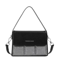 Silver sequin chocolate box crossbody bag with black leather and fashion typography - Black and Silver