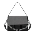Women's two-tone crossbody bag in black and grey leather with silver chain and quilted detail - Black