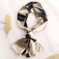 Elegant silk scarf with classic gold chain print in black, white, and coffee colors - Beige Black Leather Buckle
