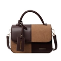 Retro contrast patchwork handbag in dark brown and khaki with metal bar detail - Coffee and Brown