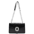Sac à bandoulière noir en relief crocodile avec une grande boucle en cristal brillant - Noir