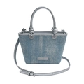 Light blue denim tote bag with sparkly sequins and silver metallic knotted handle - Spotted Rhinestone Silver Handle
