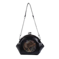 Borsa a conchiglia vintage nera con rilievo elefante in bronzo e catena a scatto - Nero