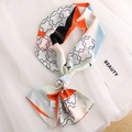 Narrow long silk scarf with clover pattern in orange and blue color splicing - Orange Beige Floral