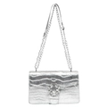 Sac bandoulière argenté avec gaufrage crocodile, boucle en strass et bandoulière en chaîne - Argenté