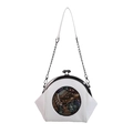 Borsa a conchiglia vintage bianca con chiusura a scatto nera e rilievo di elefante - Bianco