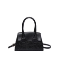 Sac à main noir structuré avec texture gaufrée crocodile et bandoulière réglable - Noir
