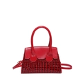 Sac à main rouge en cuir verni gaufré crocodile avec poignée et bandoulière - Rouge