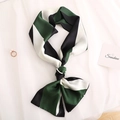 Elegant emerald green and black diagonal striped silk scarf with a chic knotted finish - Dark Green Beige Diagonal