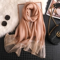Elegant champagne silk scarf with golden beaded hem and premium satin finish - Camel