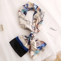 Chic nautical print skinny silk scarf with anchor motifs and tassel trim for women - Beige Nautical