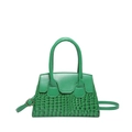 Bright green crossbody handbag with faux crocodile leather texture and top handle - Green