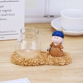 Creative glass hydroculture vase with sunflower base and artistic girl figurine decor - Girl Artist Character Style B