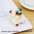 Cute miniature cream animal figurine holding a blue bottle for desk or car dashboard decor - Dizzy Cat Style