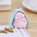 Cute resin pig figurine with blue hooded cloak and tableware on a wooden surface - Blue Hoodie with Cutlery Style