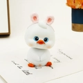 Cute white duckling dashboard ornament with pink rabbit ears and matte resin finish - Open-eye White Shaking Head Duck (0033)