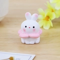 Miniature white rabbit resin figurine with pink floral collar and cute rosy cheeks - Flower Youyou Bunny