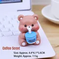 Cute brown bear desktop ornament holding blue coffee cup resin figurine car interior decor - Coffee Bear Style
