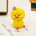 Cute yellow duck figurine with purple flower and hand-on-cheek pose for car decor - Yellow Type A Small Ornament (0036)