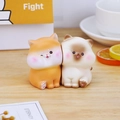 Cute resin cat figurines desk decor set on wooden table with cozy home atmosphere - Shiba + Cat Ornaments (Set of 2)