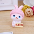 Cute pink resin rabbit figurine with blue heart eyes and decorative text sign - Style C-Leisurely Rabbit