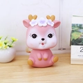 Cute pink deer money box bank in sitting pose with decorative floral headpiece - 3B Pink Deer Small Size Open Eyes