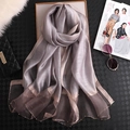 Silver grey summer silk scarf with gold bead trim on elegant black textured background - Gray With Gold Thread