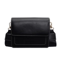 Borsa a tracolla vintage in pelle nera con cuciture bianche a contrasto e ampia fascia - Nero