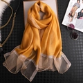 Ginger yellow silk scarf with golden beads and beige organza patchwork detail - Ginger Yellow