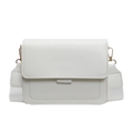 White faux leather crossbody bag with wide woven strap and gold-tone hardware detail - Off White