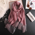 Elegant mauve silk scarf with silver sequins and pearl trim on a luxury backdrop - Dusty Pink