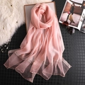 Pink shimmering silk shawl with gold thread finish and elegant pearl trim edges - Light Pink