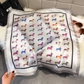 Chic cream square scarf with colorful dachshund print and black border on plush rug - 65cmx65cm / Silver Gray