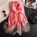 Pink sheer summer sun protection scarf with elegant gold bead edges for women - Watermelon red