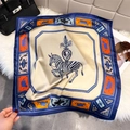 Detailed pattern of zebra print square silk scarf with vintage French artistic style - 65*65cm / Dark Blue