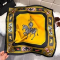 Artistic zebra print silk square scarf in vibrant yellow and black french style - 65*65cm / Yellow
