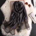 Elegant dark grey sun protection silk scarf with gold beads and lace patchwork - Dark Gray
