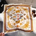 Silky square scarf with butterfly print on white fur background with luxury accessories - White Gold / 65*65cm