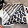 Detail of satin square scarf featuring leopard print and diagonal stripes with silk finish - 65*65cm / Black
