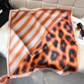 Silk-like square scarf featuring leopard print and orange stripes on a soft background - 65*65cm / Orange