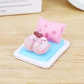 Cute sleeping pink pig figurine with bear toy and pillow, cartoon phone stand holder - Lazy Pig Ornament