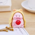 Cute pink pig resin ornament wearing yellow cheese cloak and holding a red apple - Yellow Hoodie with Apple Style