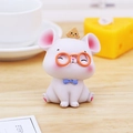 Cute pink resin mouse figurine with orange glasses and blue bow tie for desk decor - Foodie Mouse (Large)