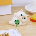 Lucky cat desk ornament holding a green four-leaf clover with Double Luck text - Lucky Cat Ornament