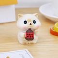 Cute white resin cat figurine holding a miniature cola bottle for desktop car decor - Coke Cat Ornament