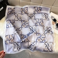 Detailed close-up of a vintage floral silk scarf featuring elegant chain print patterns - 65*65cm / Lavender