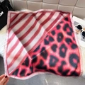 Leopard and striped patchwork square silk scarf for women with elegant pink hem finish - 65*65cm / Watermelon red