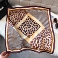 Detailed close-up of leopard and zebra print silk scarf with luxury bag and sunglasses - 65*65cm / Coffee (W-556)