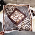 Silk leopard print square scarf for women styled with luxury bag and sunglasses - 65*65cm / White Brown (W-556)